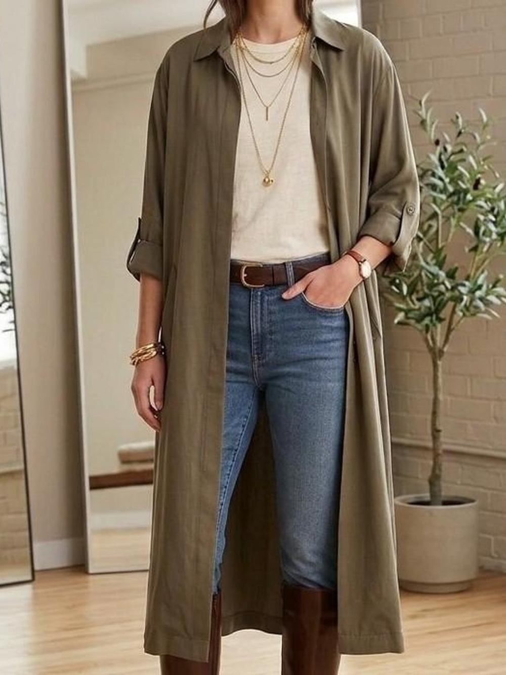 Vintage 1989 Sears Olive Green Utility Duster Shirt Dress - NWT Deadstock